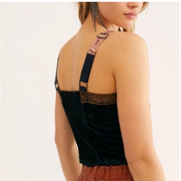 Free People Hold Me Close Embroidered Black Gold Velvet Tank Top Size: Medium - Picture 10 of 10